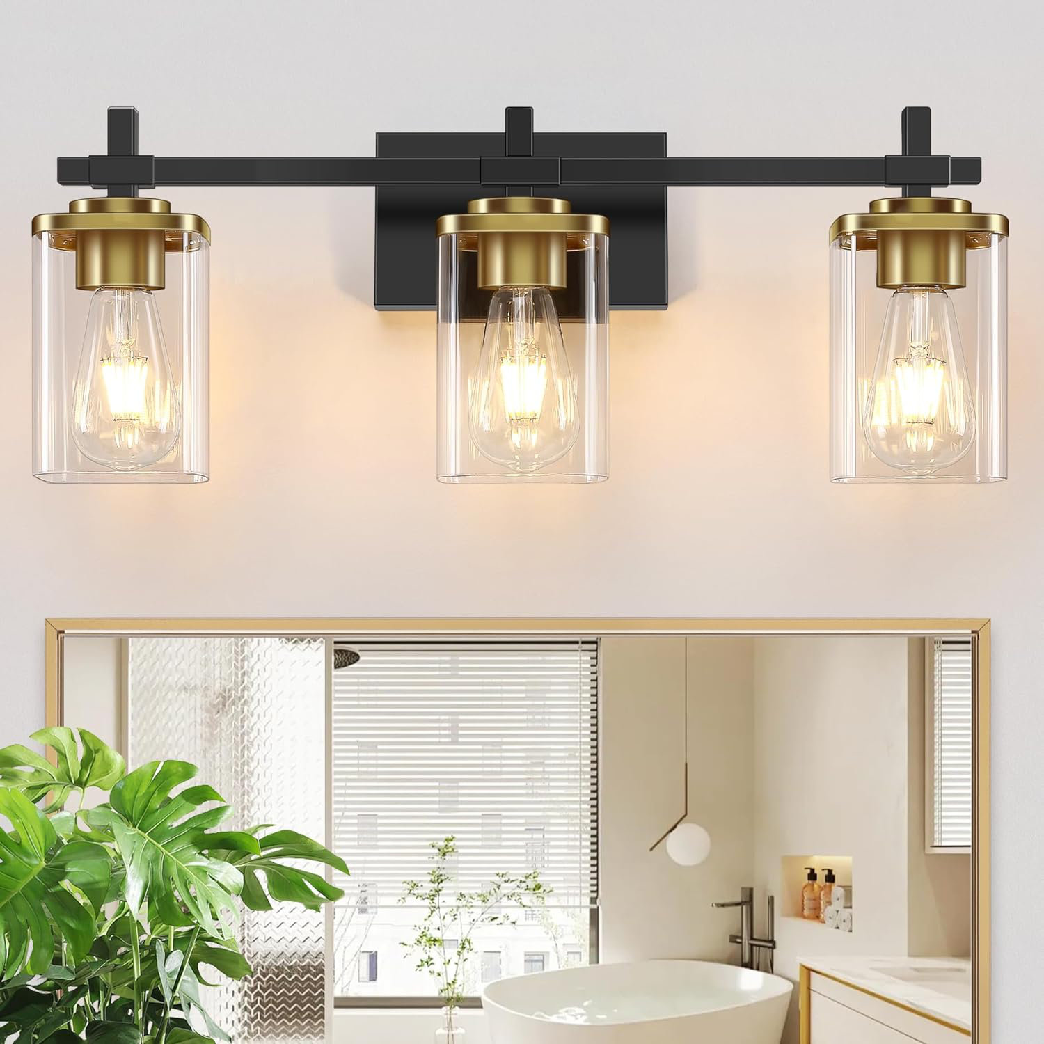 Black and gold bathroom light fixture sales
